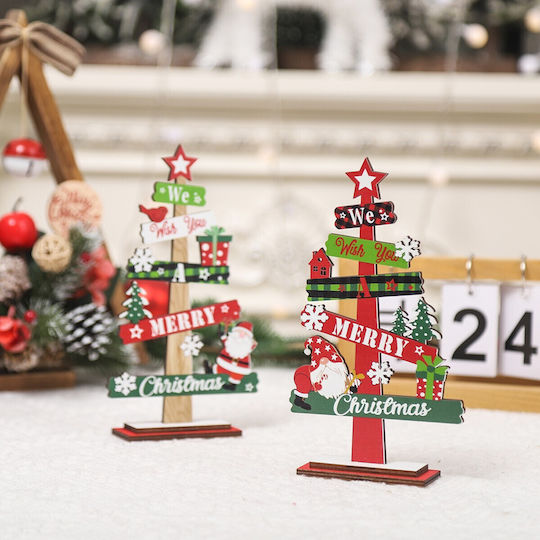 Christmas Wooden Decoration Flippy Table Inscribed We Wish You A Merry Christmas Christmas Tree Design 21.5x12.2x4 Cm Multicolor