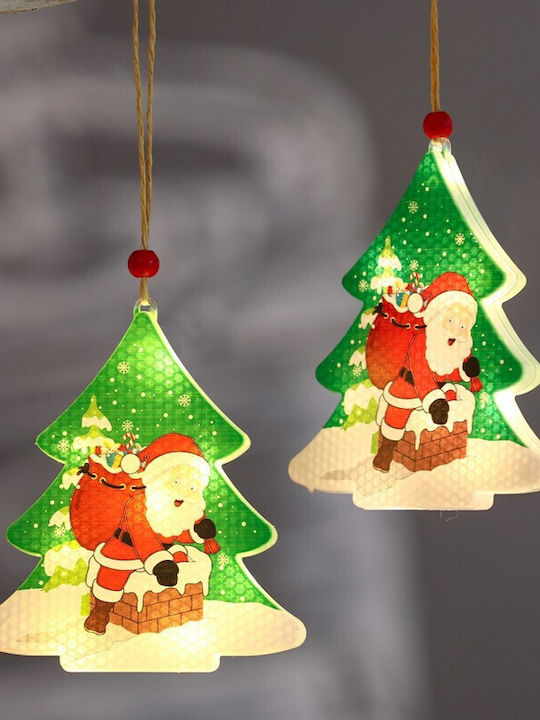 Flippy Warm White Christmas Tree Shaped Lighted Decoration 11.5 X 10.6 Cm Santa Claus Next To Tree Hanger