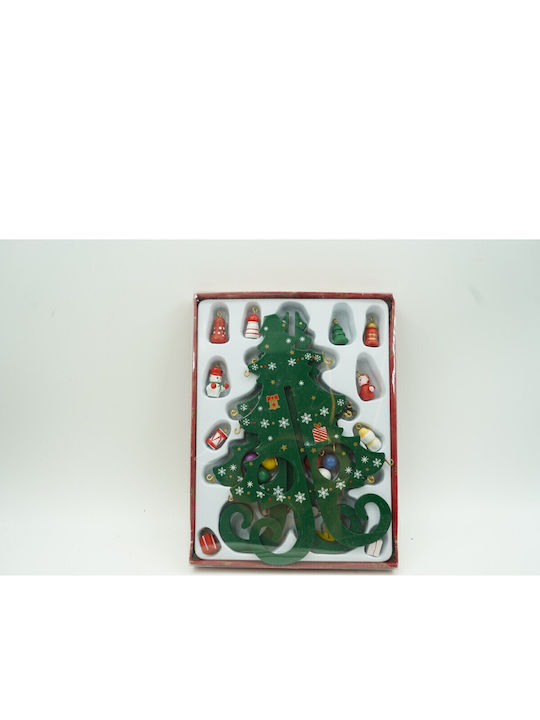 Arbore Decorativ De Crăciun Verde 6 Cavități Ornamente 12 Cm X 20 Cm Lemn Alista Home