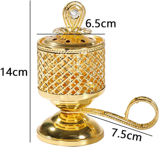 Arzător De Tămâie Cărbune Flippy Aur Metalic Stil Oriental Capac Portabil Pentru Cenușă 14 X 6.5 Cm Aur