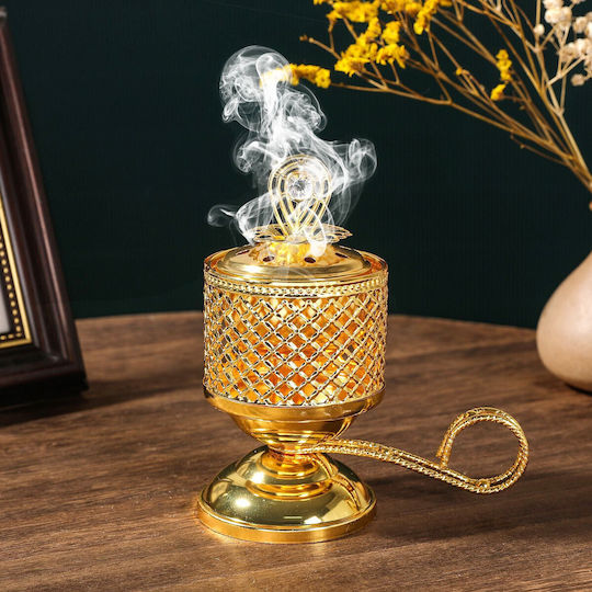 Arzător De Tămâie Cărbune Flippy Aur Metalic Stil Oriental Capac Portabil Pentru Cenușă 14 X 6.5 Cm Aur