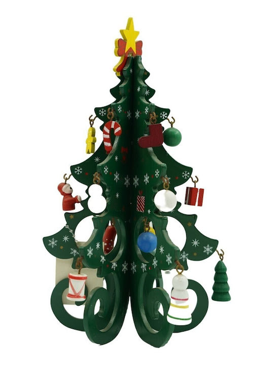Arbore Decorativ De Crăciun Verde 6 Cavități Ornamente 12 Cm X 20 Cm Lemn Alista Home