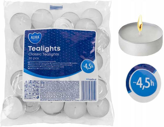 Aura Glass Tealights in White Colour (Up to 4.5 Hours Duration) 30 Pieces