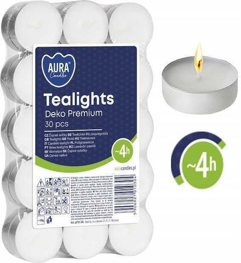 Aura Glass Lumânări Mici Aromatice În Culoare Albă Până La 4 Ore Timp De Ardere 30 Bucăți