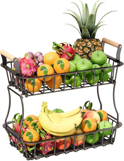 Relaxdays Metallic Fruit Bowl 2 Levels Brown 34x22x27cm