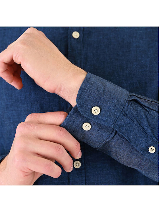 Long Sleeve Linen Shirt in Regular Fit Navy