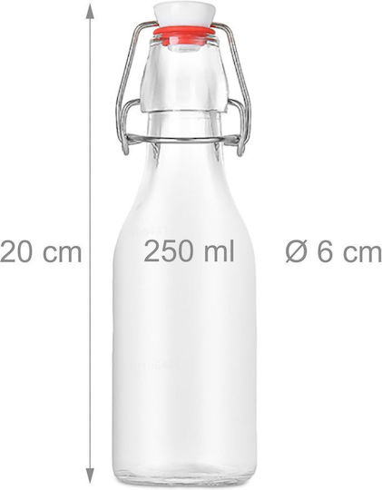 Relaxdays Glas Wasserflasche mit Clip Rote