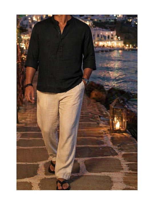 Long Sleeve Linen Shirt Regular Fit Black