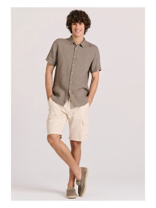 Short-sleeved Linen Shirt Brown