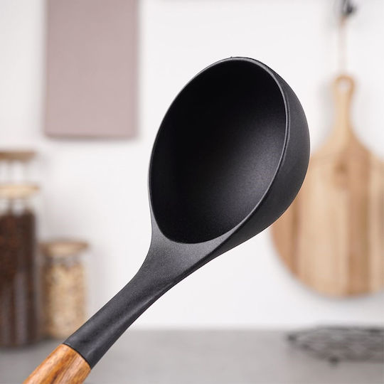Excellent Houseware Tief Servierlöffel Suppe Hölzernes Schwarz 31.5cm