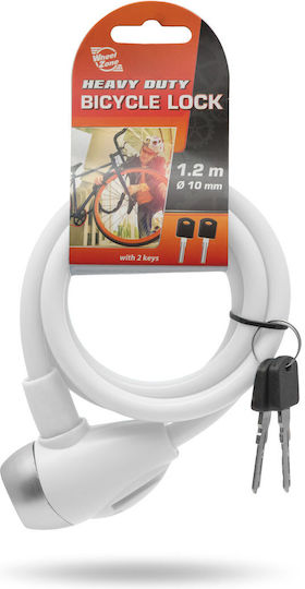 Bicycle Cable Lock Steel 10 Mm X 120 Cm Anti-theft 2 Keys Cut-resistant White