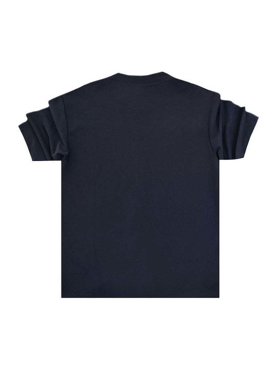 Short-sleeved Shirt in Wide Line Dark Blue
