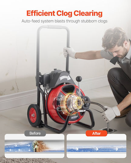 Vevor Drain Cleaning Machine 30m X 9.5mm Automatic Feed 4 Cutters Zdjjklsgdstjzrvu4002v2
