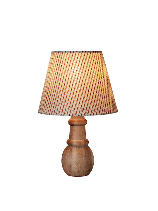 SteweHome Wooden Table Lamp LED with Beige Shade and Base