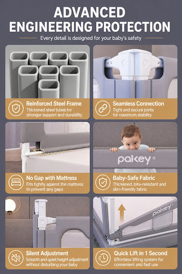Bed Rail Barrier Gray