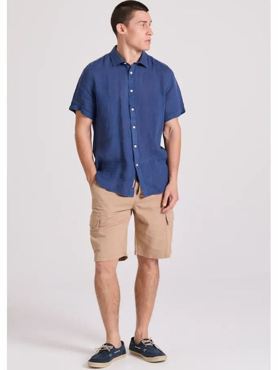 Short-sleeved Linen Shirt Navy Blue