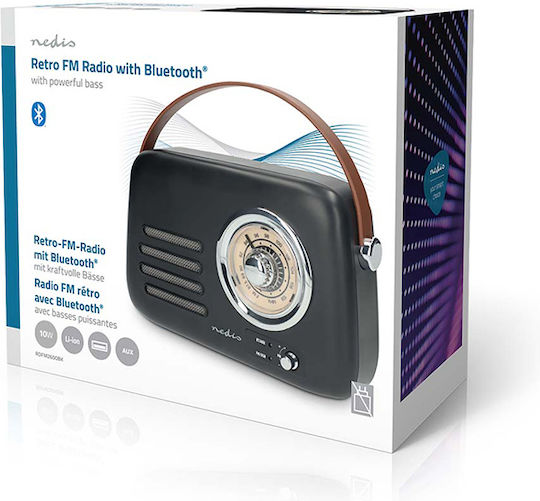 Nedis RDFM2600BK Retro Επιτραπέζιο Ραδιόφωνο Επαναφορτιζόμενο με Bluetooth και USB Μαύρο