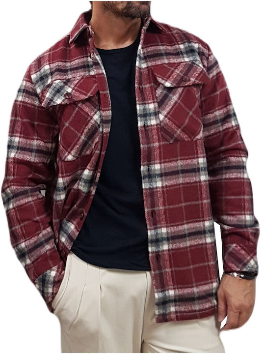 Long Sleeve Overshirt In Regular Fit Checked Burgundy
