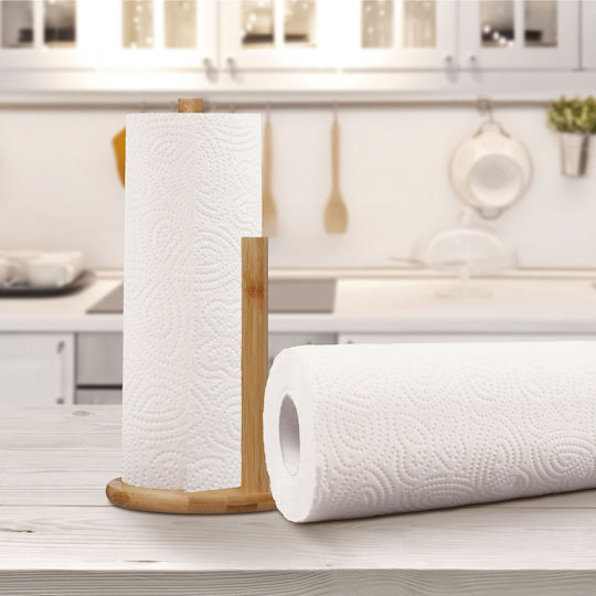 Relaxdays Wooden Beige Paper Towel Holder 28x14.5cm 10045693