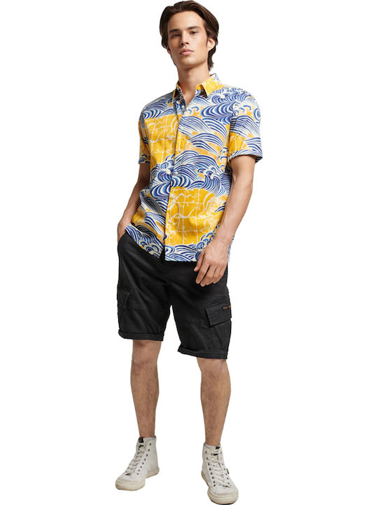 HAWAIIAN Cu mânecă scurtă Bumbac Cămașă Floral Galben