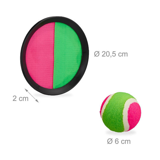 Set Joc de Plajă 2 Mânere 2 Mingi Roz Verde 20,5x20,5cm