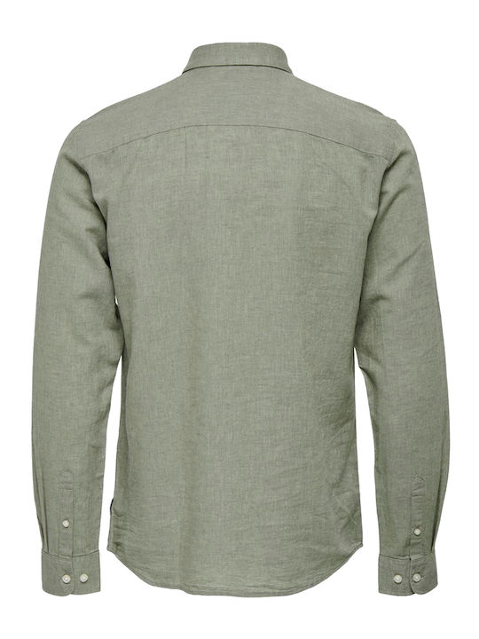Long-sleeved Linen Shirt Khaki