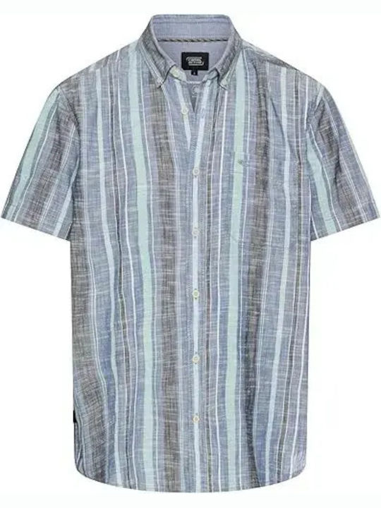 Short Sleeve Cotton Shirt in Regular Fit Striped Blue