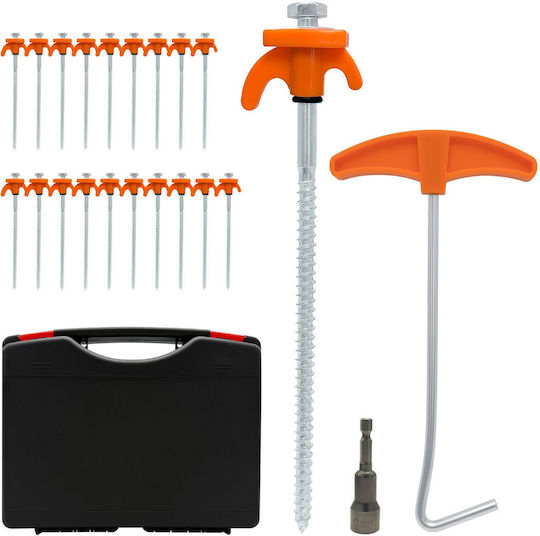 Set 20 Țepi Cort Adaptor Burghiu Relaxdays Portocaliu Fluorescent 20.5x4.5cm 22.5x27cm