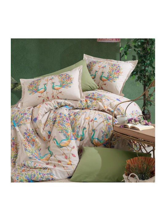 Clasy Home Подредба Пликове за Завивки 100% Памук 200x220см Двойна с 2 Калъфки за Възглавници и 1 Чаршаф Бежов