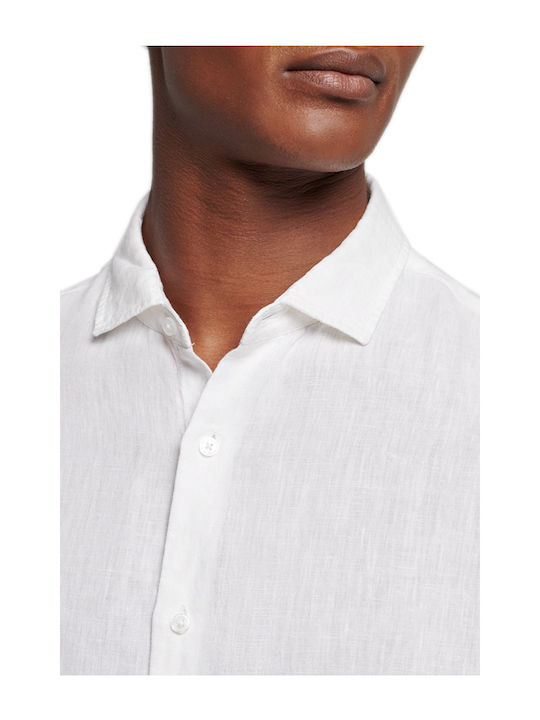Stud Linen Μακρυμάνικo Λινό Πουκάμισο σε Κανονική Γραμμή Λευκό
