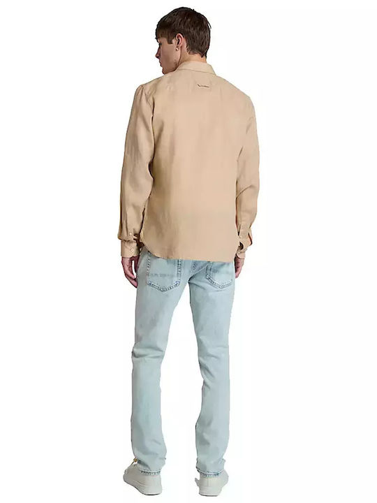 Mill Long-sleeved Linen Shirt Floral Beige