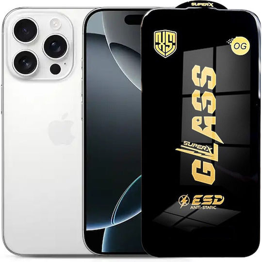 Протектор за Стъклен Екран Apple iPhone 16 Pro Max Flippy Esd Антистатично Закалено Стъкло Super-x Og Черни Ръбове Устойчив на Надраскване 0.35 мм Прозрачен