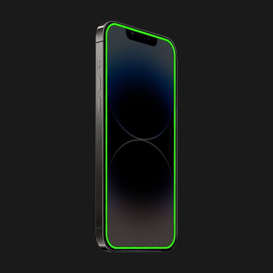 Folie Protectie Telefon Tempered Glass Apple iPhone 15 Pro Max Flippy Luminous Neon Fosforescent Silicon Margine Mat Anti-Amprente Protectie Completa 9h Verde