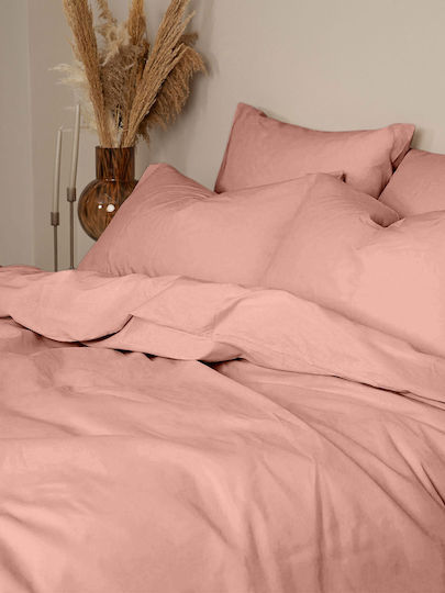 Sunshine Cotton Feelings 116 Double Bed Sheets Set with Rubber Hugger 150x205+30cm Light Pink (4 Pieces)