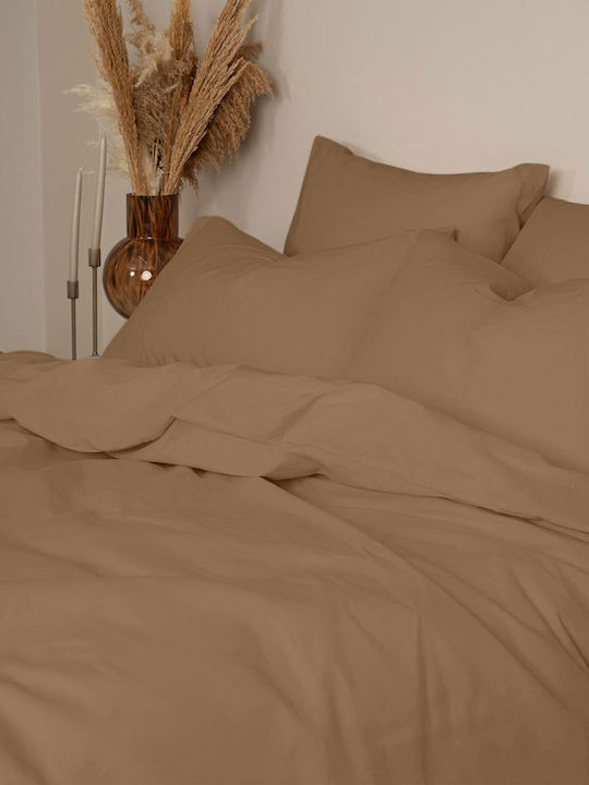 Sunshine Cotton Feelings 118 Double Bed Sheets Set with Rubber Hugger 150x205+30cm Brown (4 Pieces)