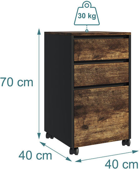 Συρταριέρα Γραφείου Ξύλινη με Ροδάκια Brown/black 40x40x70cm