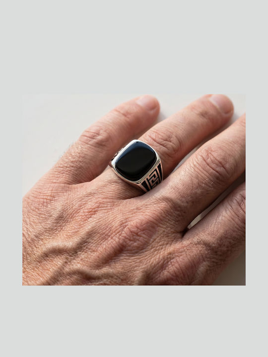 Kiriakos Gofas Men's Ring with Zircon and Enamel Silver