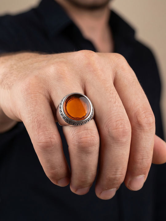 Kiriakos Gofas Men's Ring with Zircon Made of Silver