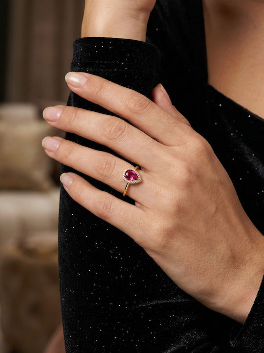 Kiriakos Gofas Set Women's Rings with Zircon from Gold Plated Silver