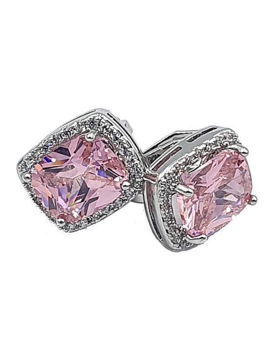Fhs Jewlery Σκουλαρίκια με Clip Επιχρυσωμένα με Πέτρες Ροζ