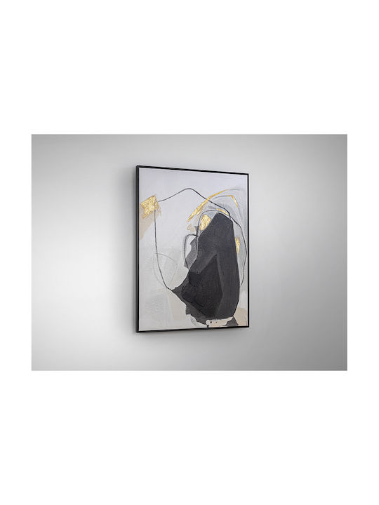 Rasgos Ii Acrylic Canvas Painting 75x100 Black Frame White Grey Ecru Gold