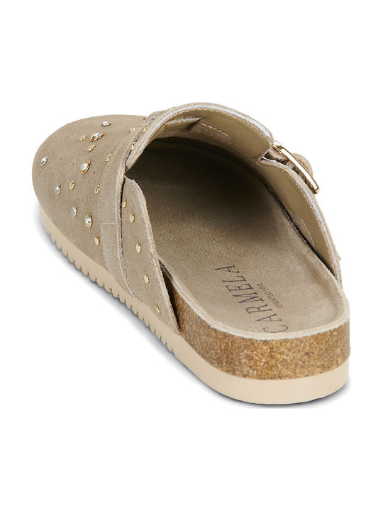 Carmela Footwear Дамски Кожени Анатомични Сабо Бежови