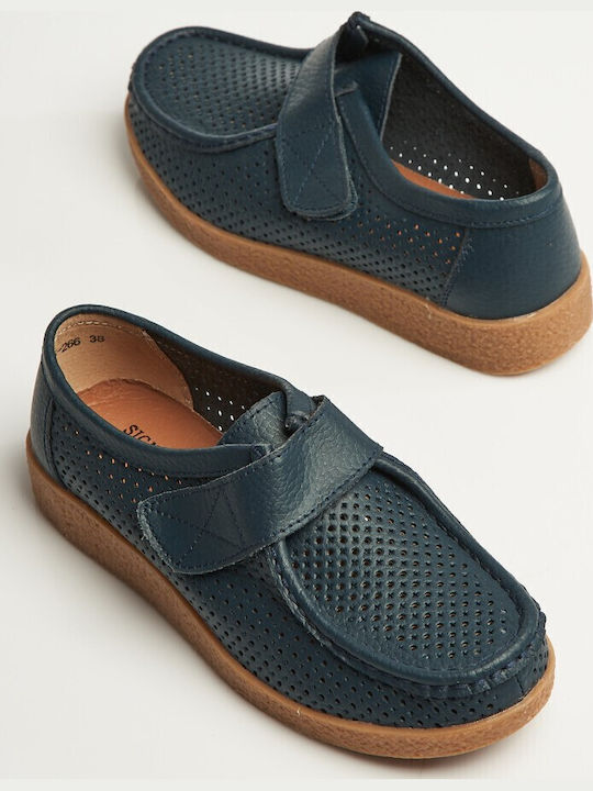 Leder Damen Mokassins in Marineblauer Farbe