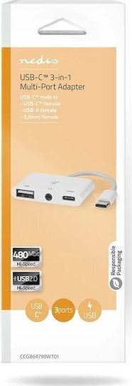 Nedis Hub 2 Ports USB 2.0 with USB-C / USB-A Connection White