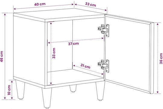 Нощно Шкафче От Масивно Дърво Кафяво 40x33.5x46см