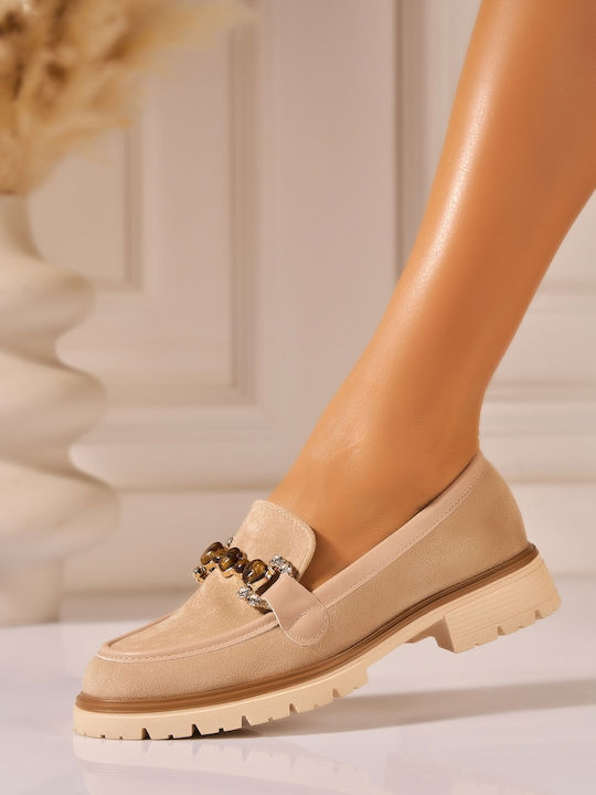 Leder Damen Mokassins in Khaki Farbe