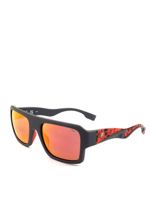 FILA Unisex Sunglasses with Black Plastic Frame and Red Polarized Mirror Lens SFI462 I41P