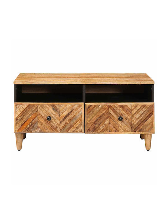 Rectangular Central Coffee Table Made of Solid Wood with Drawers Brown L80xW54xH40cm