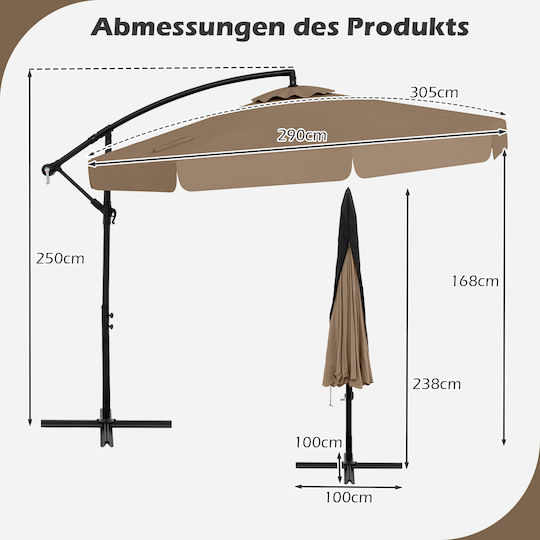 Professioneller Quadratischer Metallischer Brauner Garten- und Terrassen-Sonnenschirm 3,05x3,05m