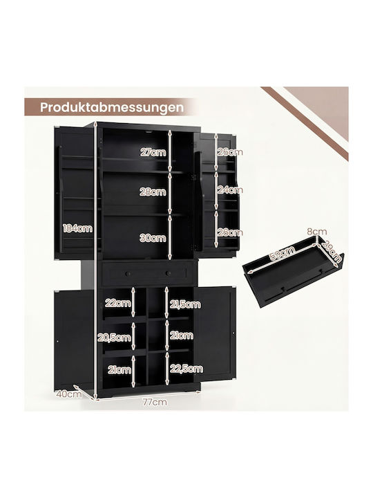 Freestanding Kitchen Dresser Black 184x40x77cm
